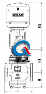 電動雙座調(diào)節(jié)閥配3810L執(zhí)行器尺寸圖